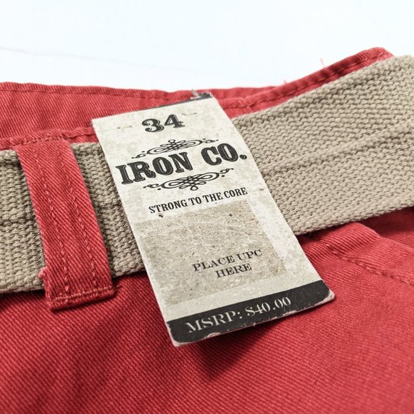 Iron Company NWT Salmon Red Shorts w/ Tan Belt - Picture 4 of 8